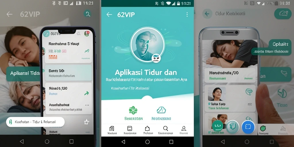Antarmuka aplikasi 62VIP yang menenangkan untuk tidur dan relaksasi.