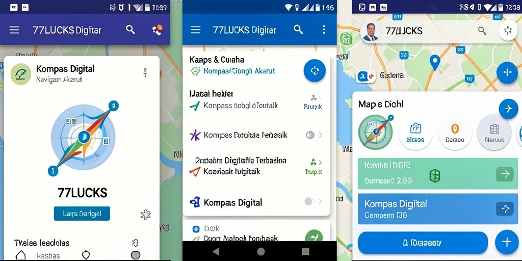 Tampilan antarmuka 77LUCKS dengan kompas digital yang jelas dan informatif.