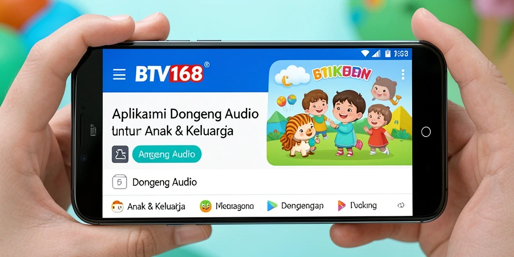 Tampilan antarmuka BTV168 dengan pilihan dongeng audio yang menarik.