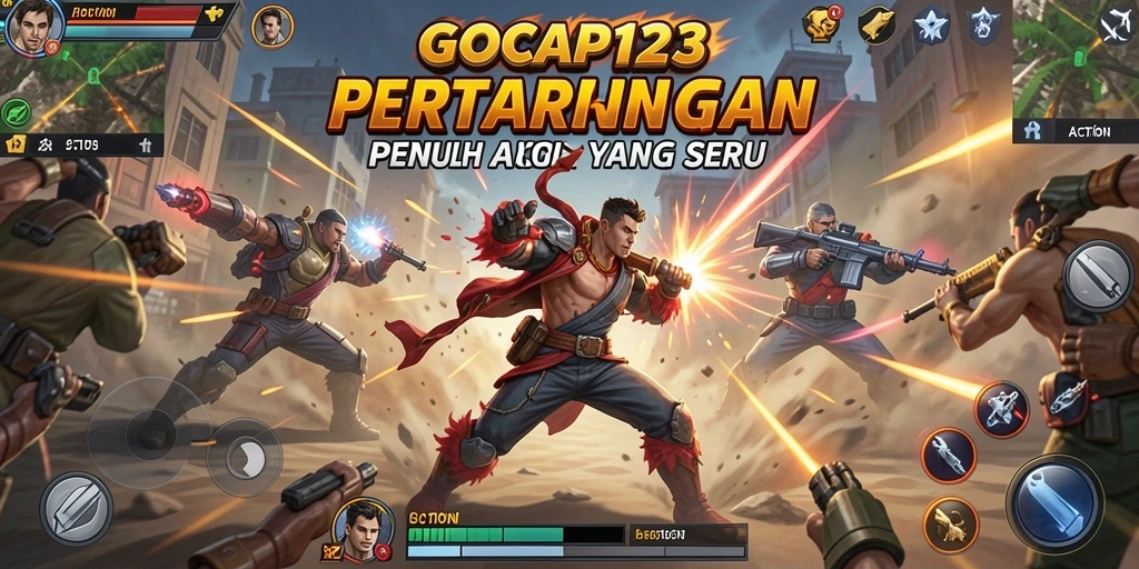 Antarmuka GOCAP123 menampilkan pertarungan epik antar karakter.