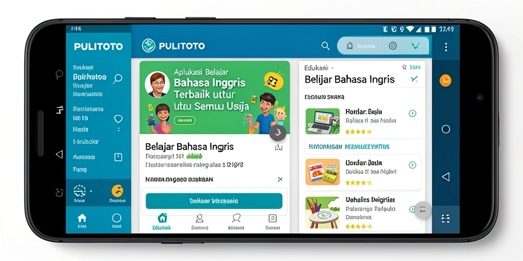 Antarmuka aplikasi PULITOTO untuk belajar Bahasa Inggris yang interaktif.